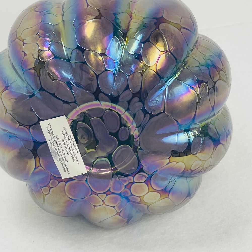 Tahari Home Iridescent Glass Pumpkin Oil Slick Rainbow Bubble Decor 7.5 Inch NEW - Picture 5 of 16